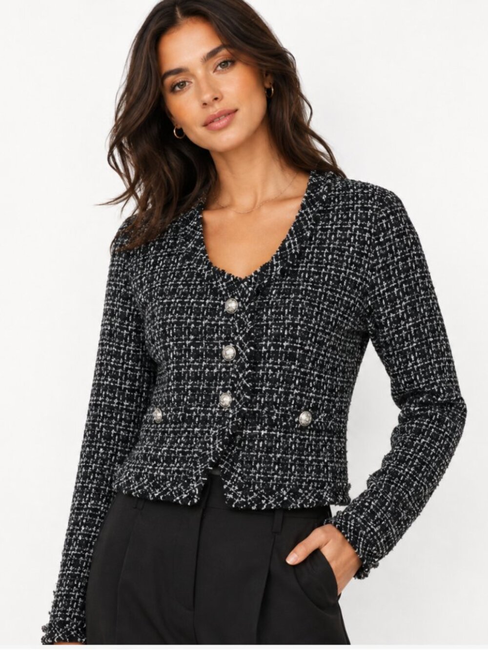 Derek Lam 10 Crosby x RTR Black Tweed Jacket Scoop Neck Blazer US 12